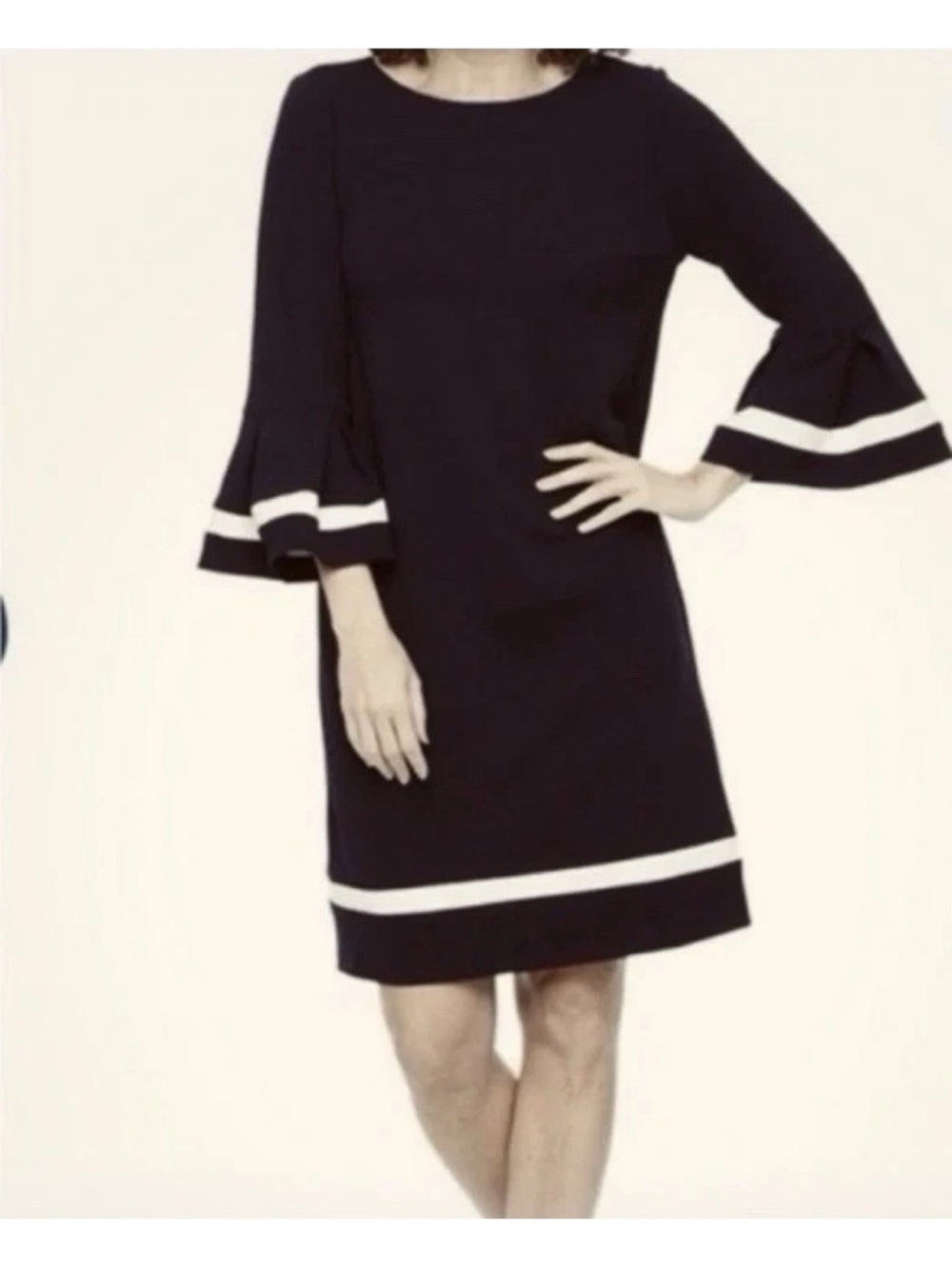 R&K Black Shift Dress with White Trim